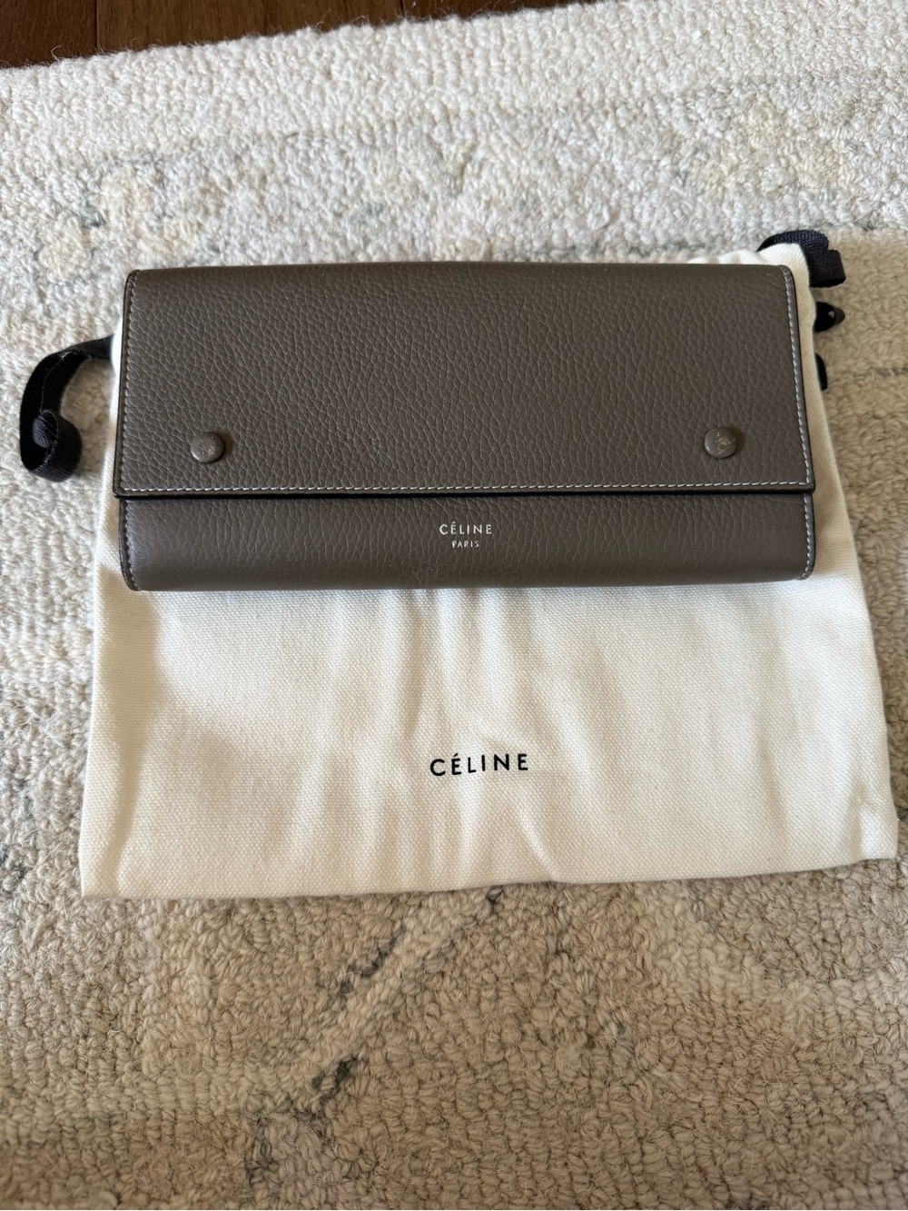 Celine Taupe Leather Fold-Over Clutch